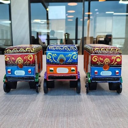 Varanasi Wooden Toy Handmade Auto Rickshaw Multicolor Set of 3