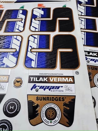 VR3 Cricket Bat Sticker | 4D TILAK English Willow Sports Fiber Tape Embossed Accessories | Blue