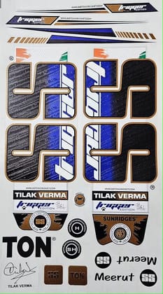 VR3 Cricket Bat Sticker | 4D TILAK English Willow Sports Fiber Tape Embossed Accessories | Blue VR3 Cricket Bat Sticker | 4D TILAK English Willow Sports Fiber Tape Embossed Accessories | Blue