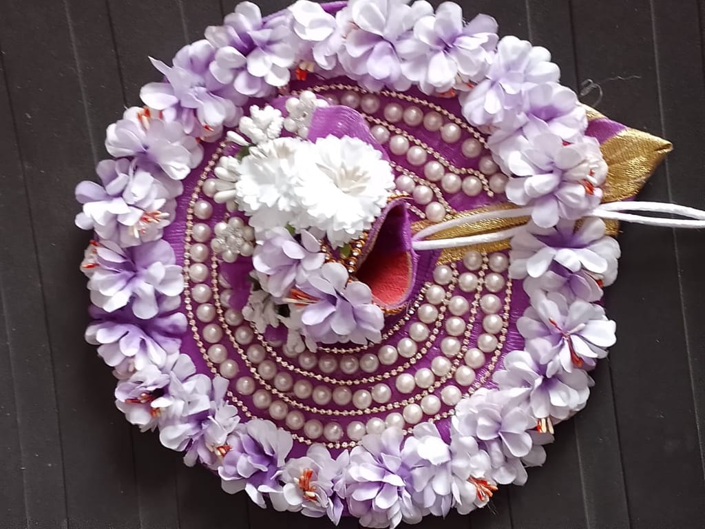 DHRUVINSRI Pooja article Gopal ji Premium poshak set GAWN, CHOLI & MUKUT, Thakurji dress Laddu Gopal Soft dres, Bal gopalji fancy dress, krishnaji floral Poshak, size 3,-6 years-Levander color (6b)