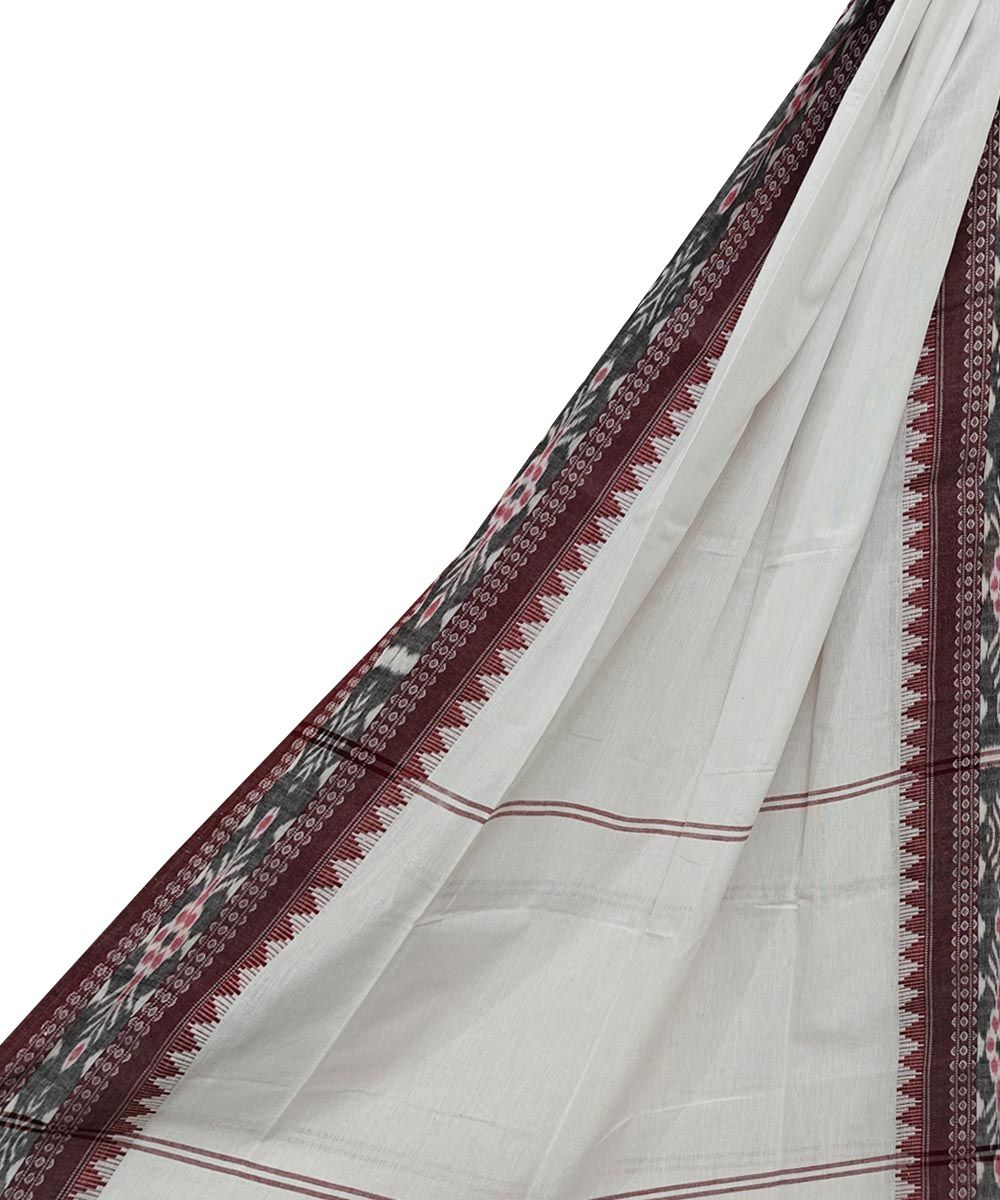 White Sambalpuri Handwoven Single Ikat Cotton Dupatta SFCDUP2400