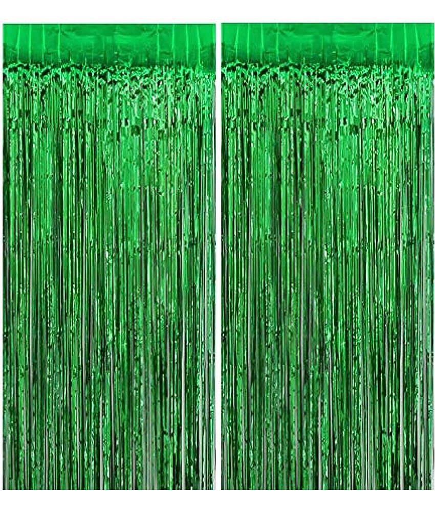Fringe Green Foil Curtain (Pack of 2) for Backdrop Birthday Anniversary Wedding Bachelorette Party Decoration, Kit, Combo
