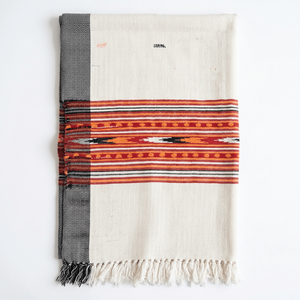 Ulan Stall Handwoven Off-White Cotton Shawl with Stripe Pattern