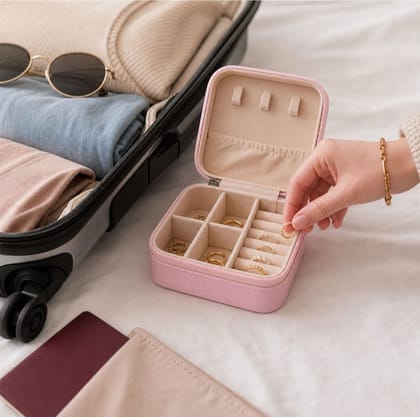 DHRUVINSRI Portable Small Travel Jewellery Box – -PU Leather Organiser- Novel Gift Idea-1 Pcs