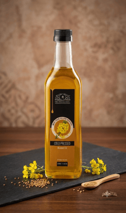 Yellow Mustard Oil (Kachi Ghani Pilli Sarson Tel) 1 Litre (910G) | Pure & Natural | The MMasala Box Co.