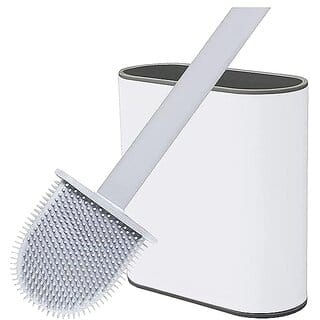 Toilet Brush,Deep Cleaner Silicone Toilet Brushes with No-Slip Long Plastic Handle and Flexible Bristles, Silicone Toilet Brush with Quick Drying Holder Set for ToiletWhite-New,2 Pack