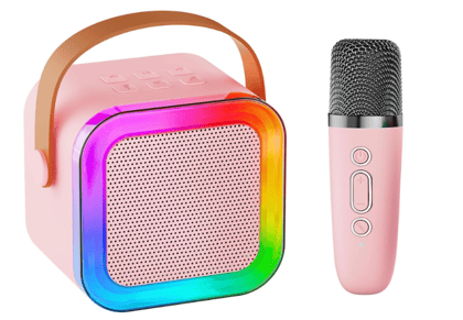  Mini Bluetooth Karaoke Speaker Machine for Kids – Wireless Microphone, Rechargeable, LED Lights, Bluetooth Speaker – Singing Toy for Boys & Girls – Birthday Gift for Kids