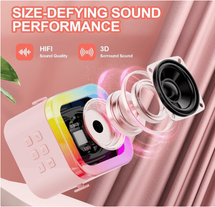  Mini Bluetooth Karaoke Speaker Machine for Kids – Wireless Microphone, Rechargeable, LED Lights, Bluetooth Speaker – Singing Toy for Boys & Girls – Birthday Gift for Kids