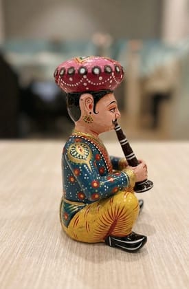 Wooden Musician Bawla with Shehnai Multicolor 6 inch