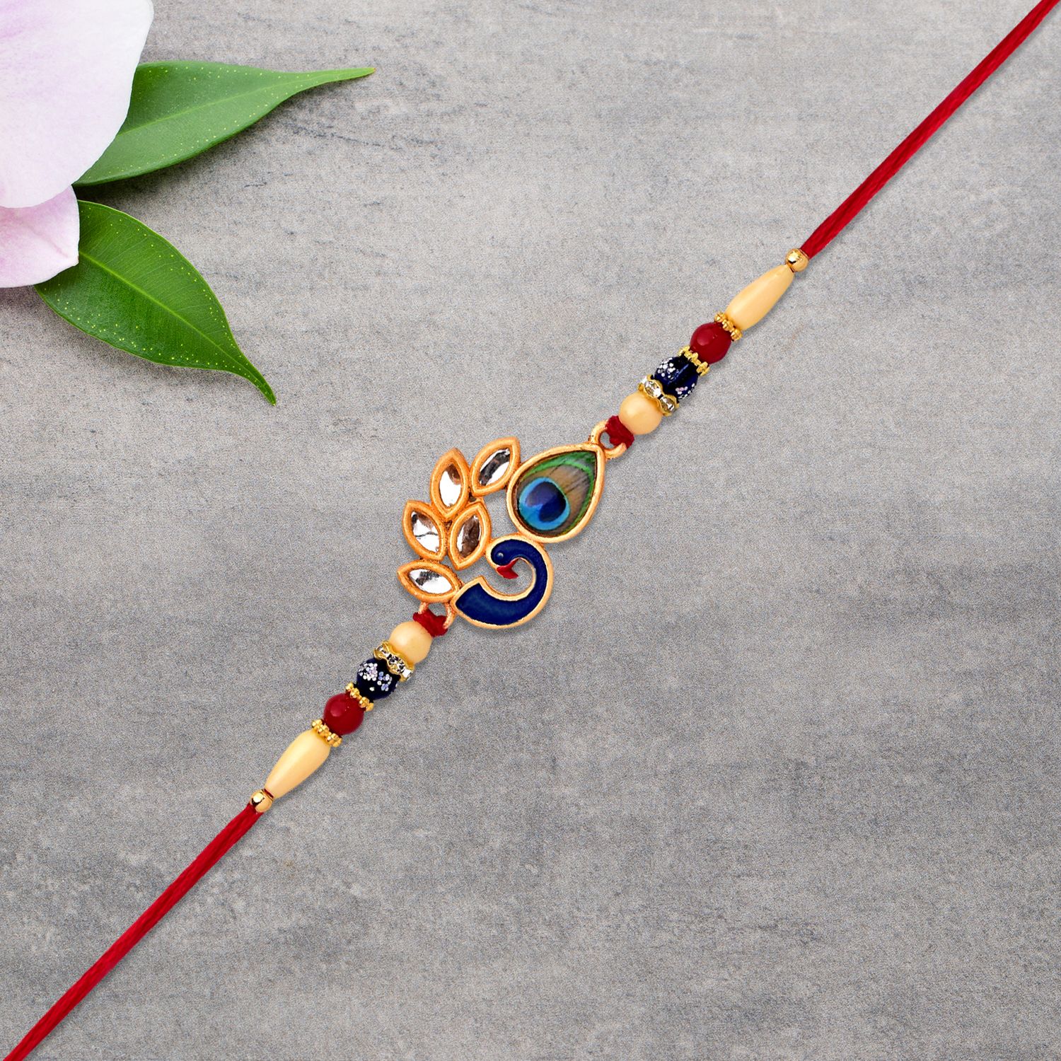 DHRUVINSRI Handcrafted Artistic Mor Pankh Rakhi With Colorful Enamel And Traditional Thread-1 Pc