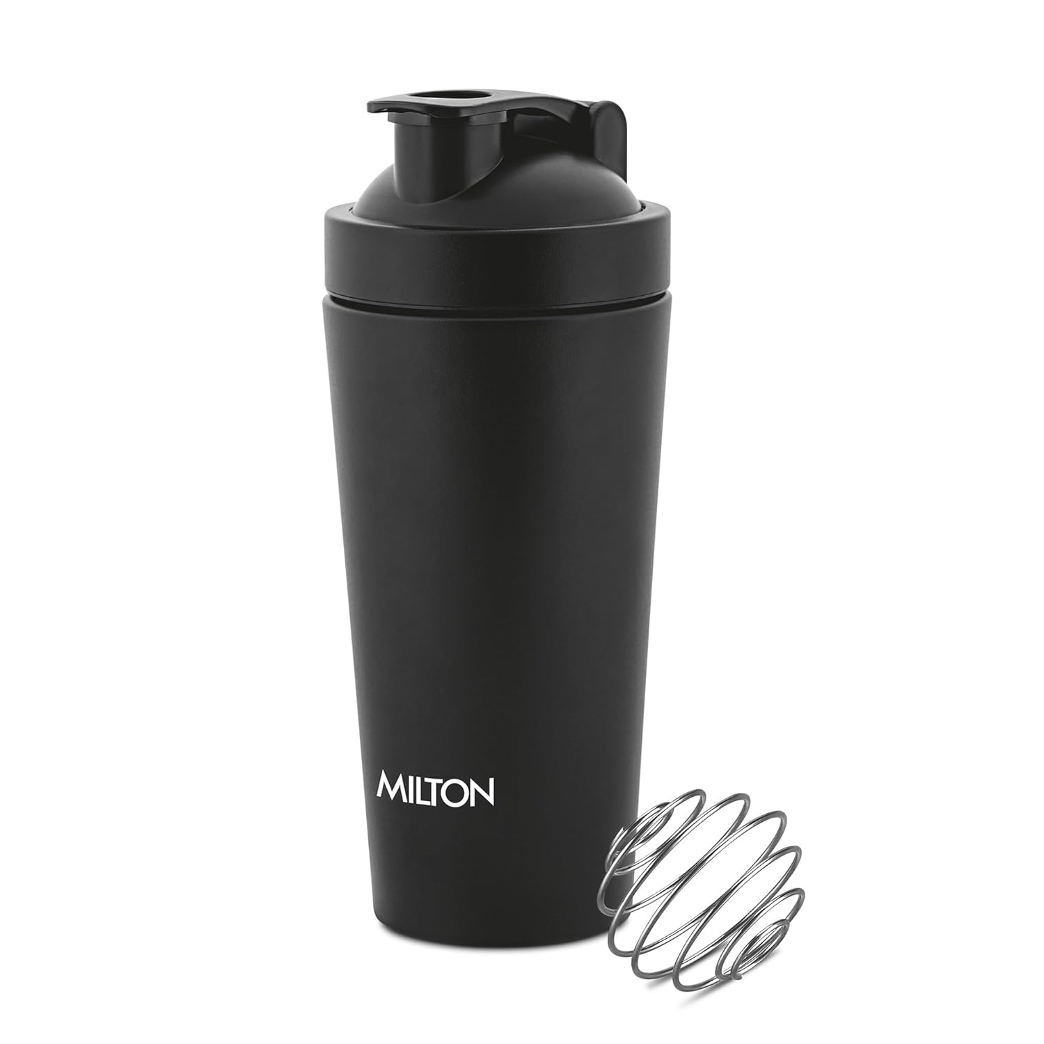 MILTON Pro Mix Shaker with Blending Ball, Black, Pack of 1 Max Steel Shaker, Shakers for Protein Shake, Leakproof, Fitness Freak, Gym Bottle for Men and Women BPA-Free (739 ml)