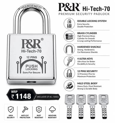P&R Hi-Tech-70 Premium Security Padlock with 4 Ultra Keys
