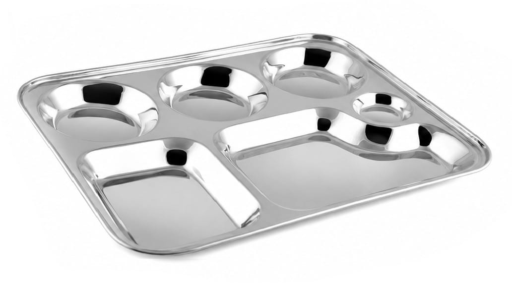 PNB Kitchenware ISI & BIS Certified 6 In 1 Portion Tray Stainless Steel Bhojan Thali , Prime & Best , Pack Of 6