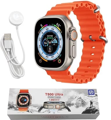 T800 Ultra Smart Watch With WiFi GPS Sim Card 4G T21 Smartwatch (Orange Strap, Free Size)