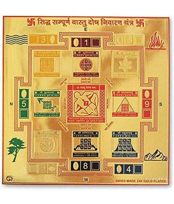 PE-Shri Sampurna Vastudosh Nivaran Yantram - 6 in x 6 Inches - Energized - 11 Gomati Chakra Free - 24 Carat Gold Plated