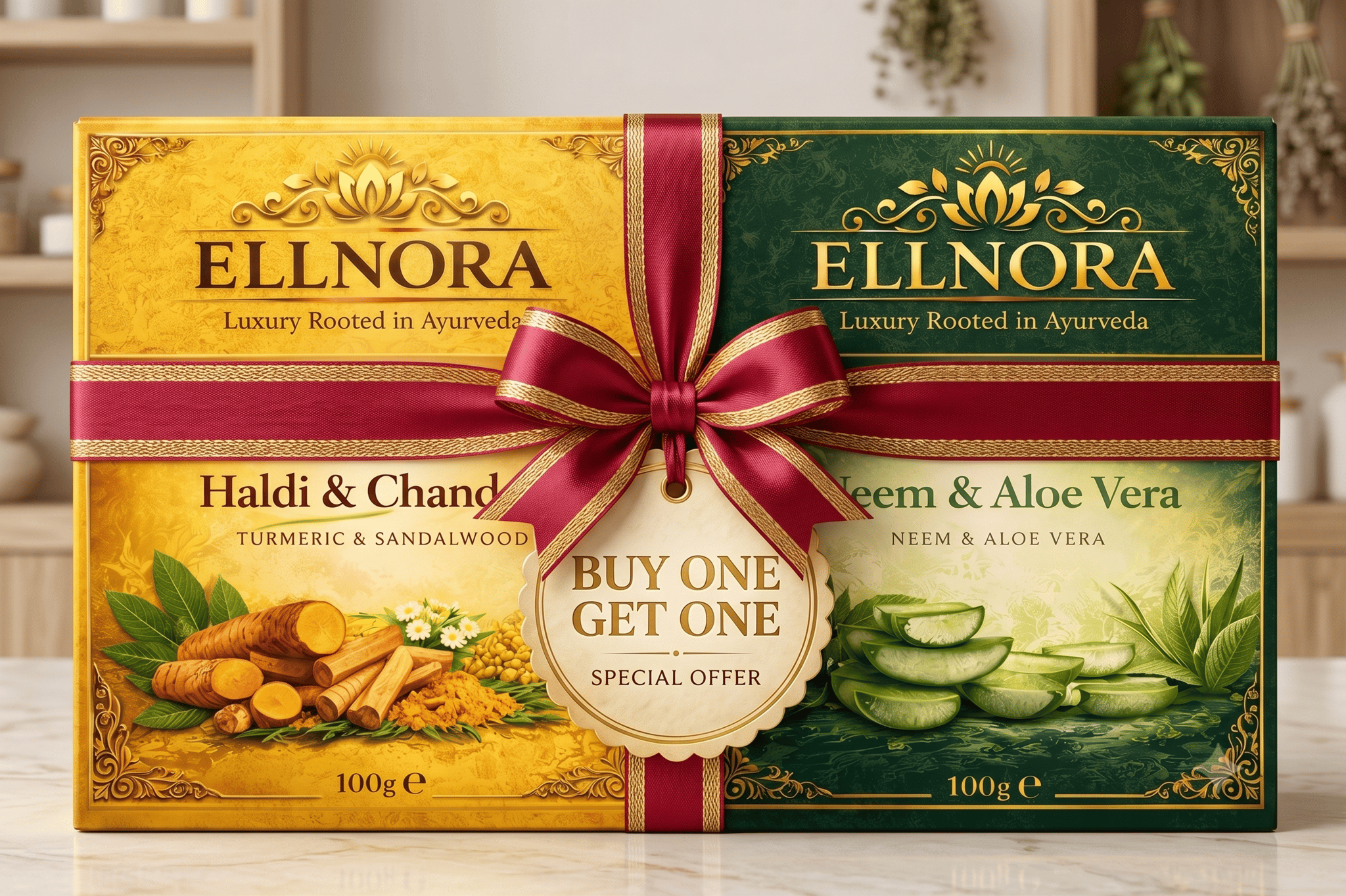 ELLNORA Ayurvedic Haldi Chandan & Neem Aloe Vera Soap Duo