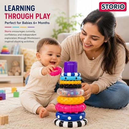 Storio Stacks of Circles Stacking Ring Toy for Babies 6+ Months | 9-Piece Multi-Color STEM Learning