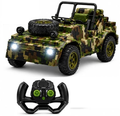 KTRS ENTERPRISE Military RC Off-Road Jeep Toy for Kids | 2.4GHz Remote Control Car with LED Lights, Rechargeable Battery, USB Charging, All-Terrain Rubber Tires, High-Speed Off Road Vehicle for Boys & Girls Age 6+
