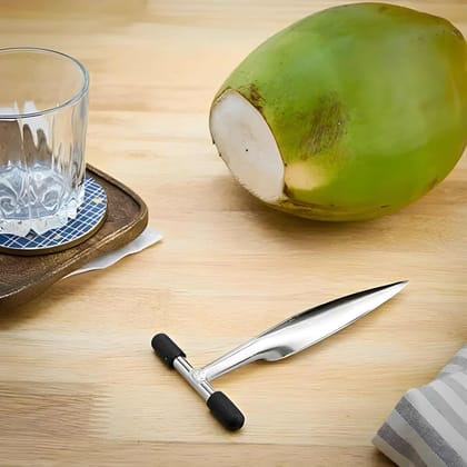 Premium Stainless Steel Coconut Opener Knife | Heavy Duty Tender Coconut Cutting Tool with T-Handle | Coconut Piercing Knife for Green Coconut Water