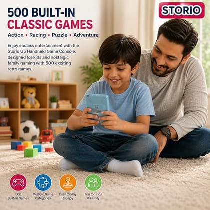 Storio G5 Handheld Game Console for Kids | Retro Gaming Device with 3.0 Inch HD Screen | 500 Built-in Classic Games | Multicolour