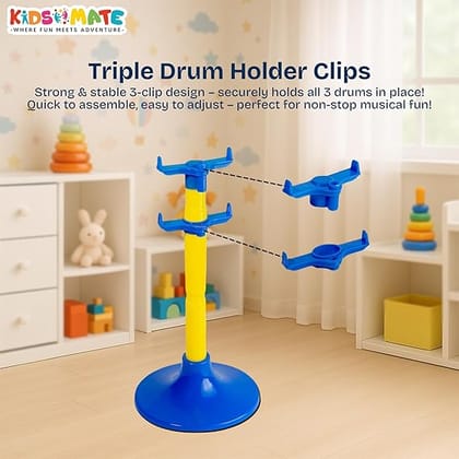 Kidsmate Lil’ Beats Drum Set for Kids | 3 Drums, Cymbal, Drumsticks & Stool | Musical Toys for Kids I for Boys & Girls of Age 3+ (Multicolor)