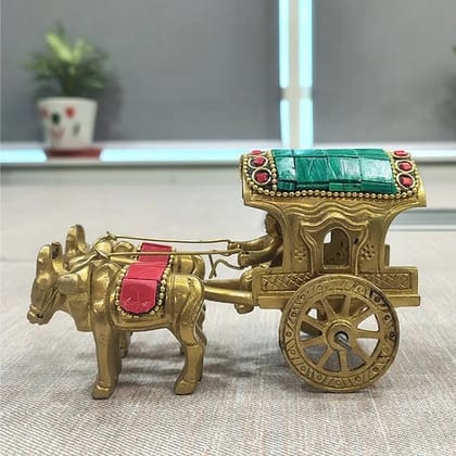 Bell Metal Craft Bullock Cart Showpiece Green