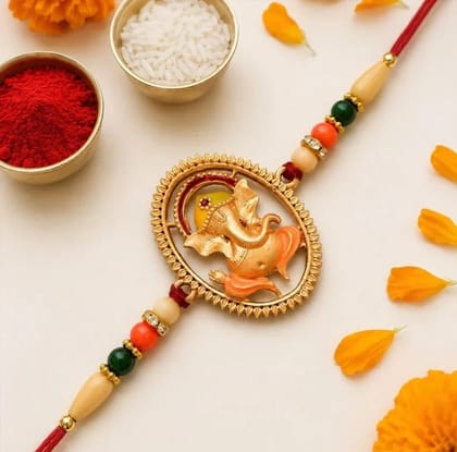 DHRUVINSRI Ganesha Designer Rakhi for Raksha Bandhan Spiritual Protection-1Pc