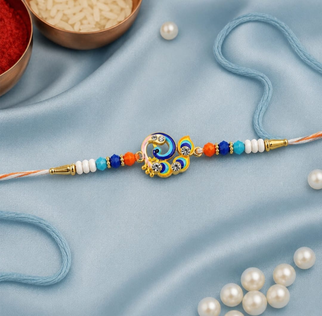 DHRUVINSRI Designer Peacock Rakhi – Elegant Festival Thread for Brother-1Pc