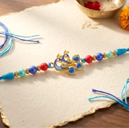 DHRUVINSRI Rakhi – Elegant Twin Peacock Designer Festival Ornament-1 Pc