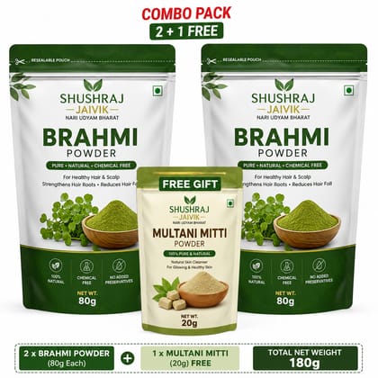 Shushraj Jaivik Brahmi Powder (80g x 2) & Multani Mitti (28g) Combo Pack