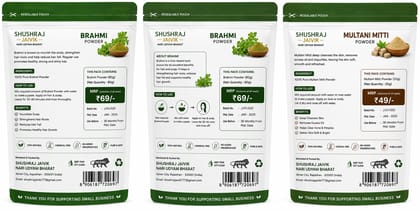 Shushraj Jaivik Brahmi Powder (80g x 2) & Multani Mitti (28g) Combo Pack
