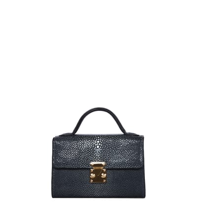 Classic Square Shape Stingray Fish Grey Leather With Removable Shoulder Strap Ladies Hand Bag by Brune & Bareskin-FS