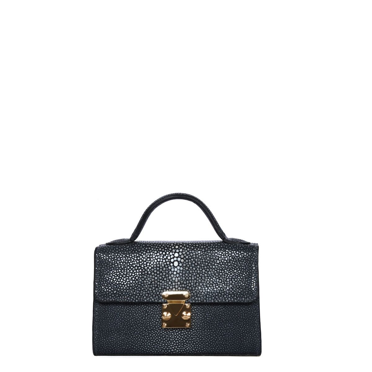 Classic Square Shape Stingray Fish Grey Leather With Removable Shoulder Strap Ladies Hand Bag by Brune & Bareskin-FS