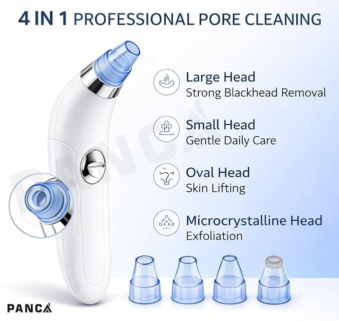 Rechargeable Blackhead Remover Vacuum Suction Device with Multiple Suction Heads for Deep Pore Cleansing, Whitehead Removal and Facial Skin Care