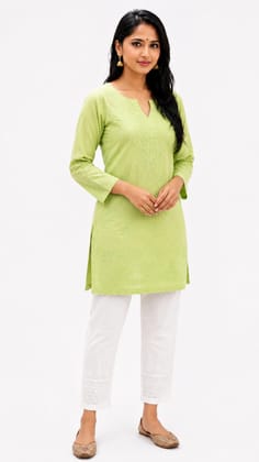 Mrs Right Women's Premium Malmal Cotton Handcrafted Chikankari Kurti Pant Set | Short Kurta with Embroidered Pants | Casual, Festive & Office Wear