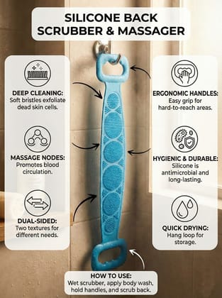 Lifeori Silicone Body Back Scrubber, Double Side Bathing Brush for Skin Deep Cleaning Massage, Dead Skin Removal Exfoliating Belt for Shower, Easy to Clean,Body Brush for Bathing Visit the Sulfar Store