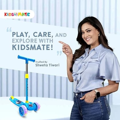Kidsmate Rider Pro Kick Scooter with Broad PU LED Wheels | 3-Wheel Skating Scooter for Boys & Girls of Ages 2-12 Years (Blue)