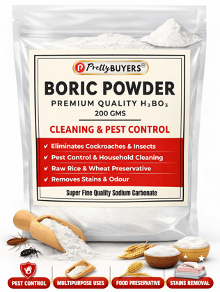 Boric Acid Powder for Cockroaches, Ant Repellent, Bed Bugs Killer, Carrom Board Powder, Rice Preservative, Kitchen Cleaner, Stain Remover, Industrial Cleaning Agent, Natural & Safe-200 GM (Pack Of 1)