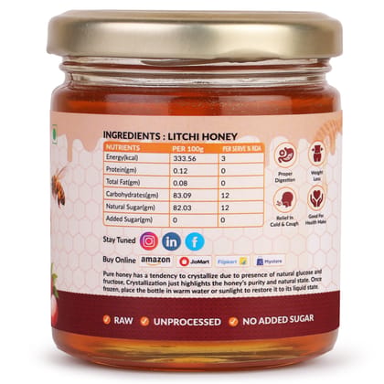 UNT Naturals Raw Litchi Honey 250g- Pure & Natural Honey- Unfiltered, Unprocessed & Unheated Shahad- No Added Sugar- Naturally Contains Enzymes & Antioxidant- Ideal for Tea, Cooking & Baking