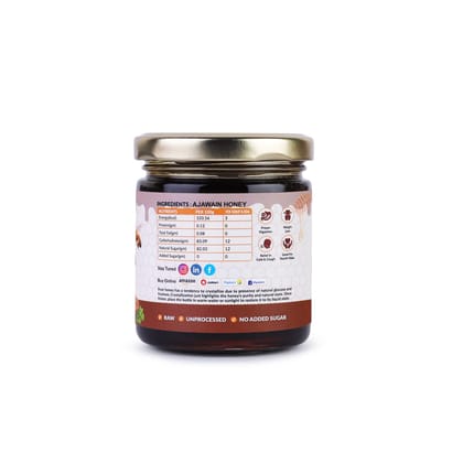 UNT Naturals Ajwain Honey 250g- Raw & Natural Honey- Pure, Unfiltered & Unprocessed Shahad- No Added Sugar- Healthy, Naturally Contains Enzymes & Antioxidants- Ideal for Cooking, Baking & Daily Use
