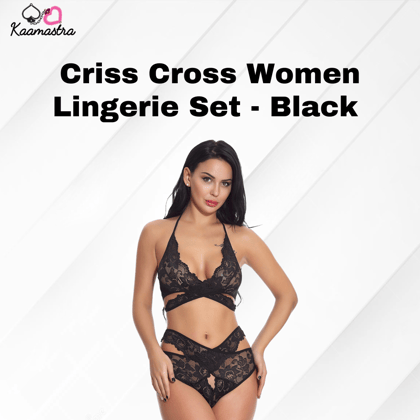Kaamastra Polyester Criss Cross Women Lingerie Set-Black