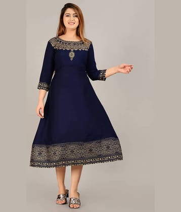 Aurelisa - Blue Rayon Women's Anarkali Kurti ( Pack of 1 )
