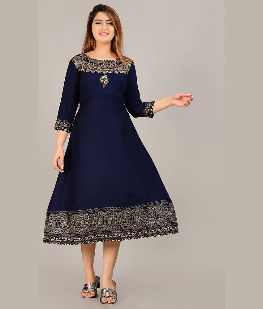 Aurelisa - Blue Rayon Women's Anarkali Kurti ( Pack of 1 )