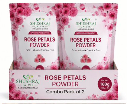 SHUSHRAJ JAIVIK Rose Petals Powder Combo Pack of 2 (80g Each, Total 160g) | 100% Pure & Natural Face Pack | Skin Brightening, Glowing & Refreshing | For All Skin Types