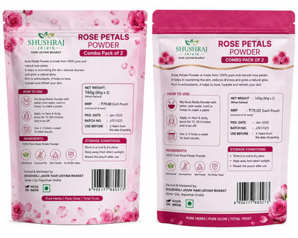SHUSHRAJ JAIVIK Rose Petals Powder Combo Pack of 2 (80g Each, Total 160g) | 100% Pure & Natural Face Pack | Skin Brightening, Glowing & Refreshing | For All Skin Types