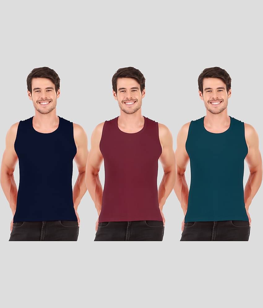 Hap Kings Pack of 3 Cotton Sleeveless vest For Men ( Multi )