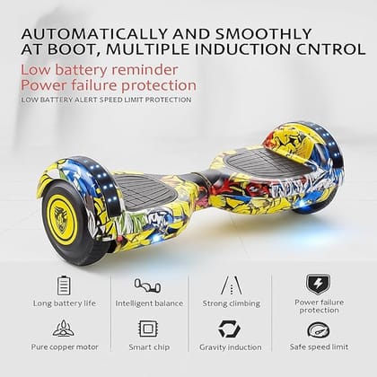 Smart Self Balancing 6.5 Inch Hoverboard for Kids & Adults with Bluetooth Speaker, LED Lights, Rechargeable Battery and Anti-Slip Foot Pads - Yellow Color