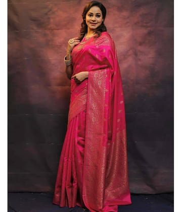 Satrani Silk Woven Saree With Unstitched Blouse Piece ( Rani )