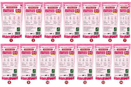 SHUSHRAJ JAIVIK Rose Petals Powder Face Pack | 12+2 Free | 14 Pouches | 1120g