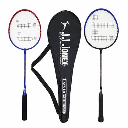 JJ JONEX Ayush Aluminum Badminton Set 2 Rackets Light Weight with Full Cover (MYC) - Multicolour